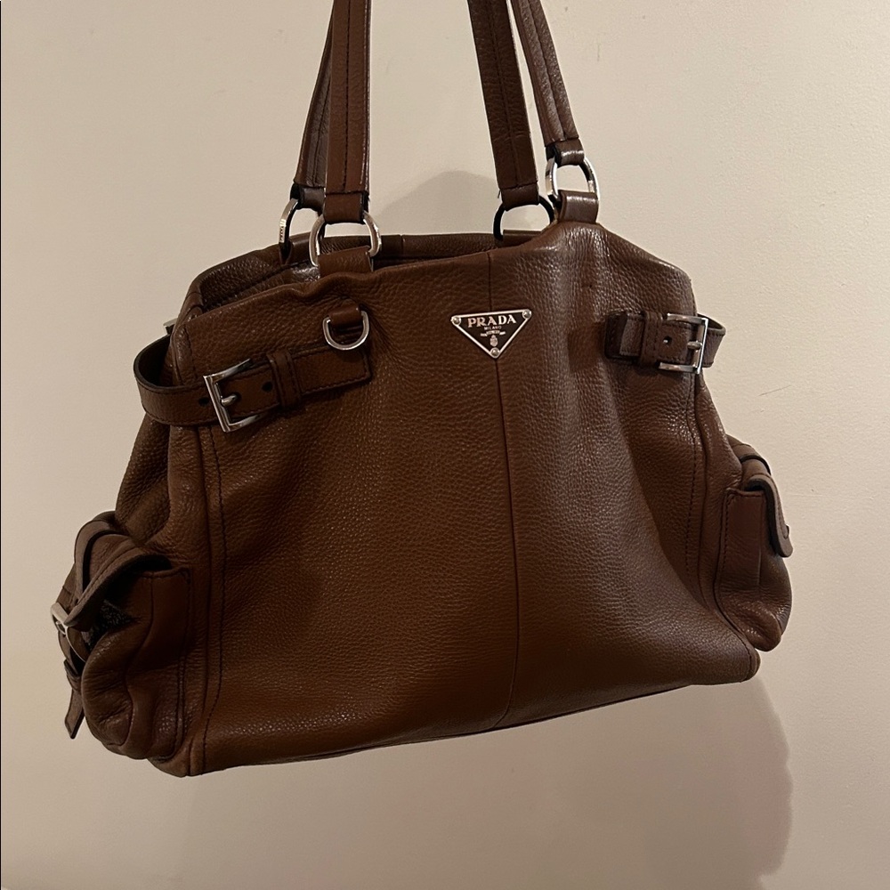 Prada Chocolate Brown Pebbled Leather Shoulder Bag